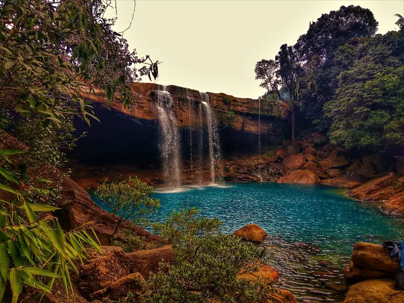 Krang Suri Falls and its blue pool near Jowai